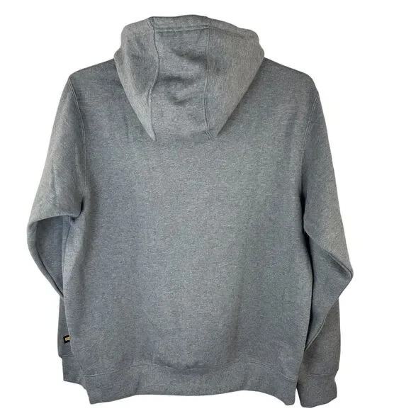 CAT Men Sz M Gray Sweatshirt Kangaroo Pocket Adjustable 3Piece Hood Black Logo - Picture 2 of 9